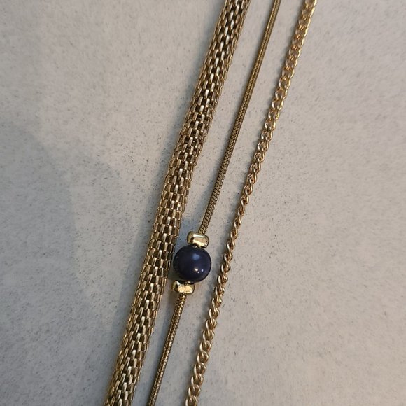 3 Chain Necklace with Blue Bead Accents - Picture 5 of 8